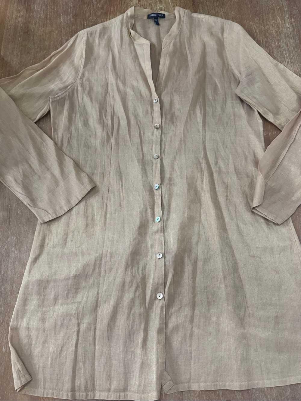 Eileen Fisher Linen Button-Front Tunic in Light Beige